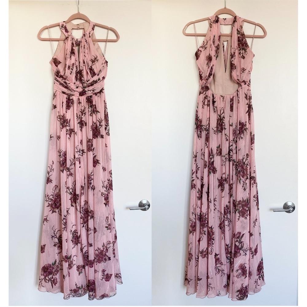 Marchesa Notte Bridesmaids Blush Floral Halter Gown - Picture 8 of 15